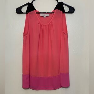 Ann Taylor Loft Petite Sleeveless Blouse Pink Colorblock Women's SP Chiffon Tank